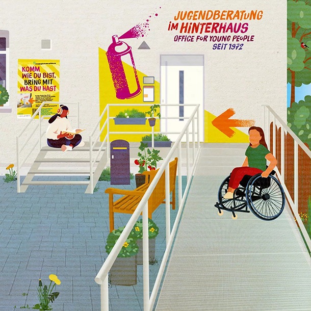 Illustration Eingangsbereich Jugendberatung Hinterhaus